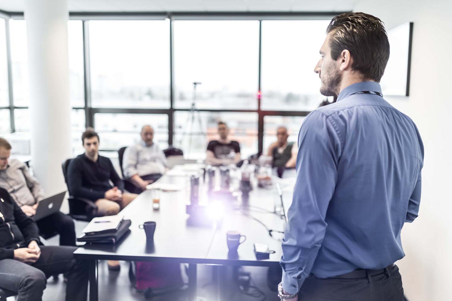 business man holding presentation