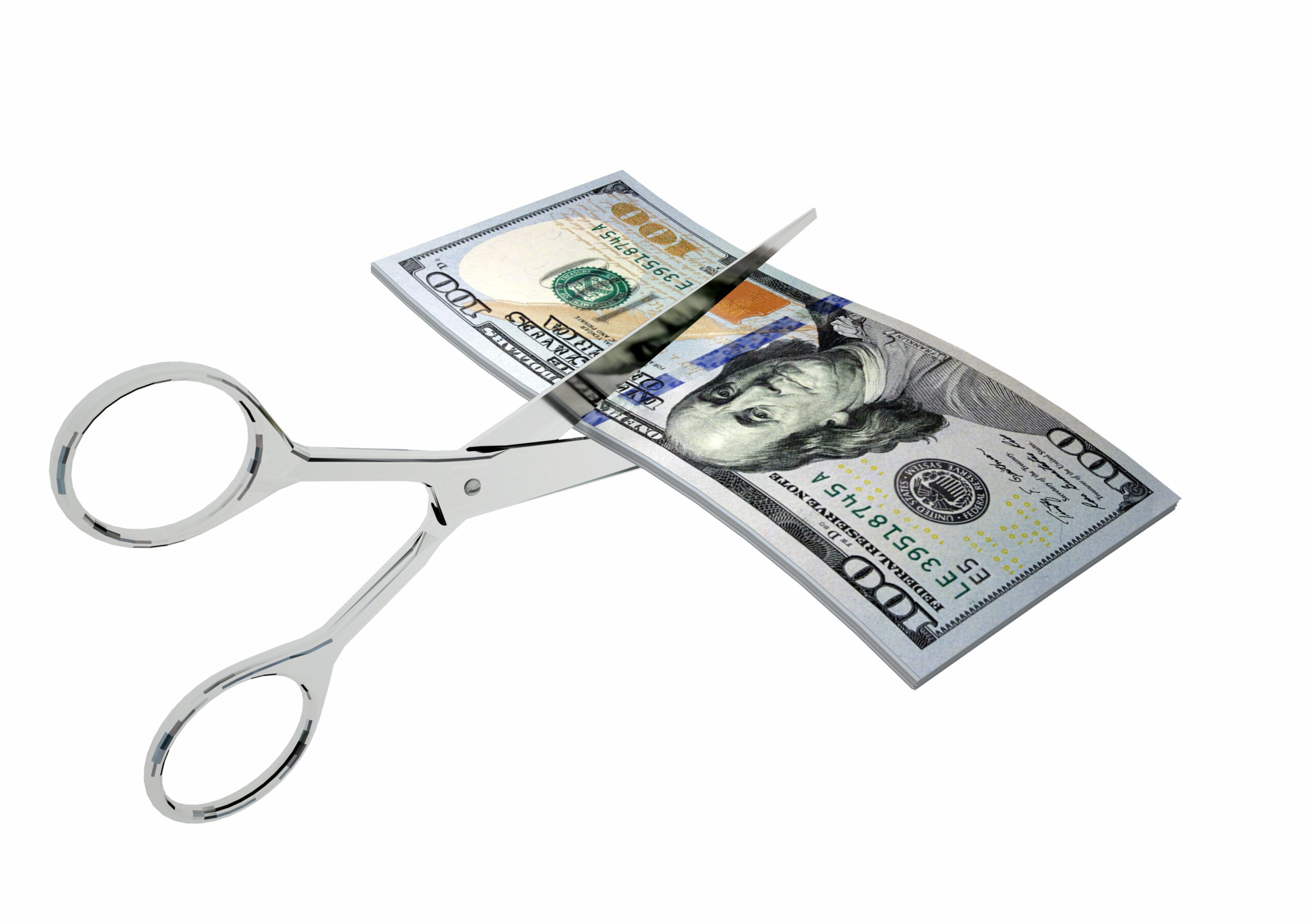 Piles,of,3d,rendered,usa,money,with,pair,of,scissors